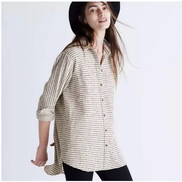 ✨Madewell Flannel Oversized Ex-Boyfriend Sz XS Shirt in Mick Striped✨ - Picture 1 of 10